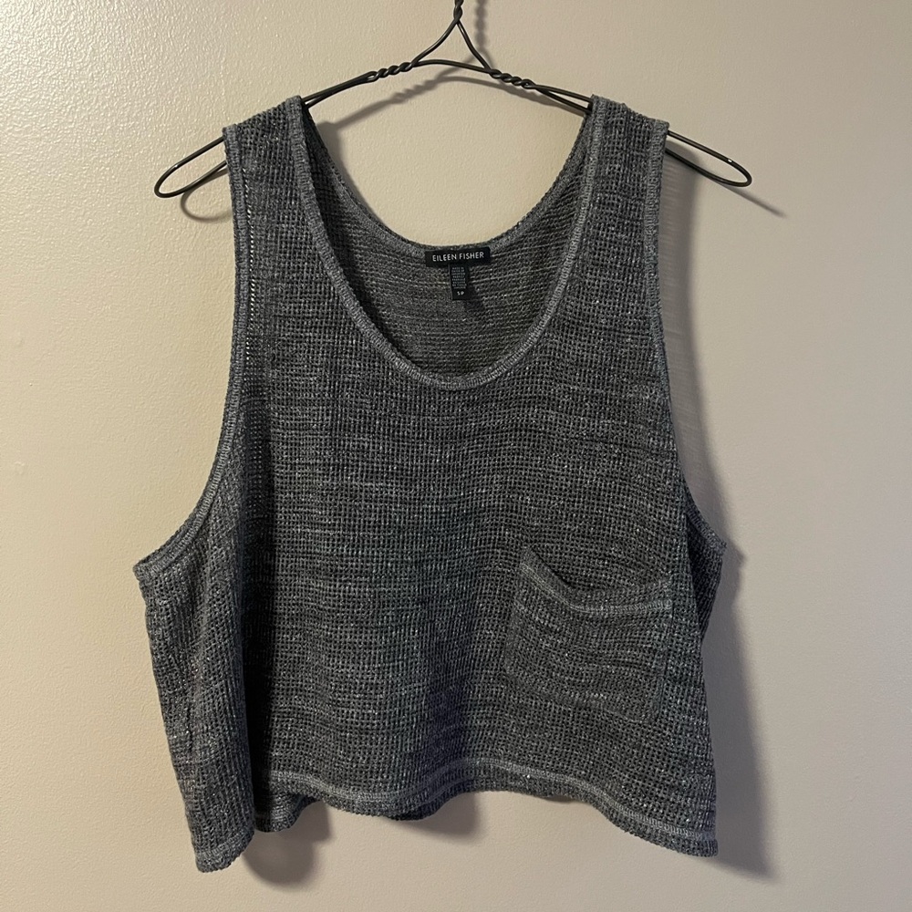 Eileen Fisher Gray Cotton Loose Knit Tank Top Small